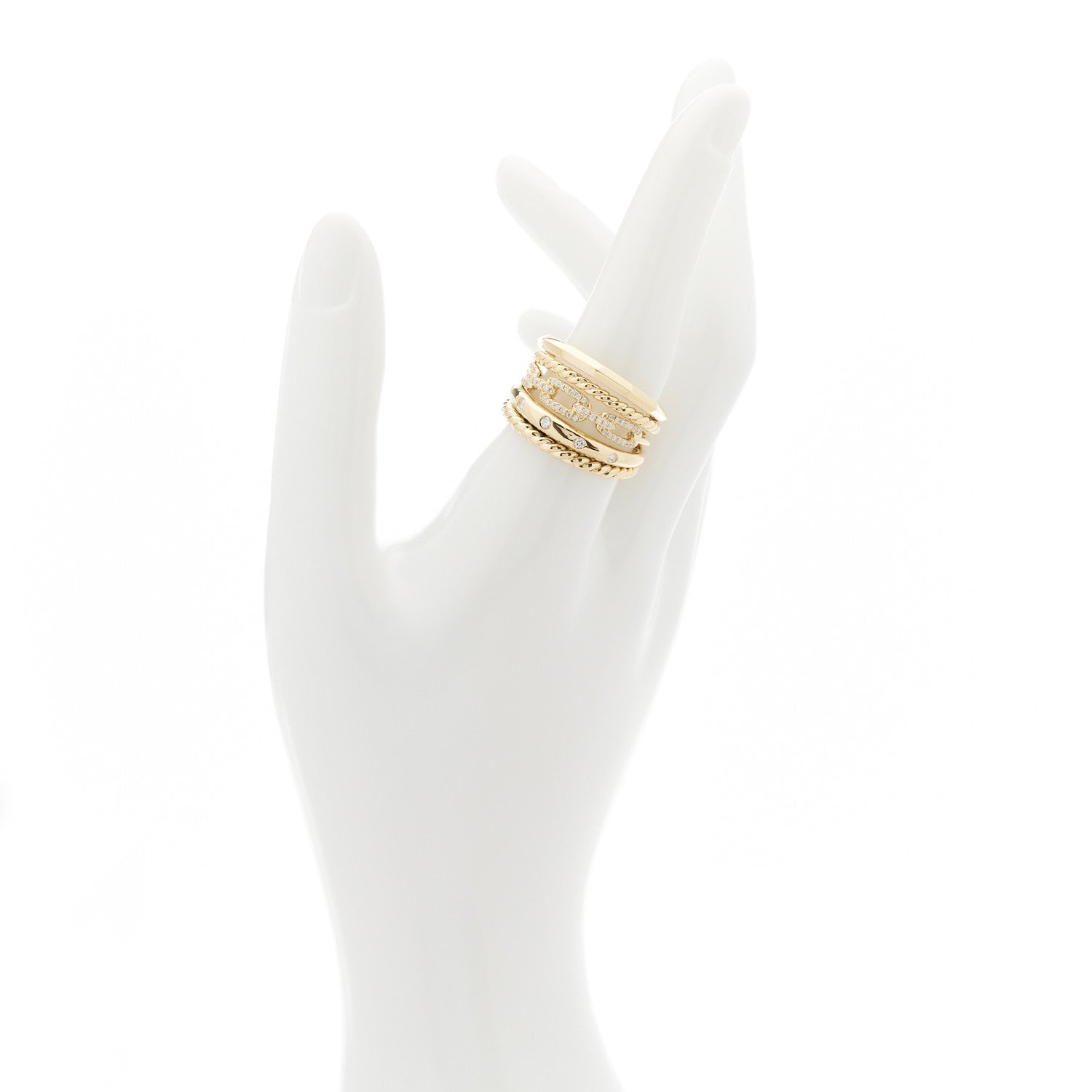 David Yurman 18K Yellow Gold Diamond 15mm Stax Five-Row Ring 60 9 2 of 4