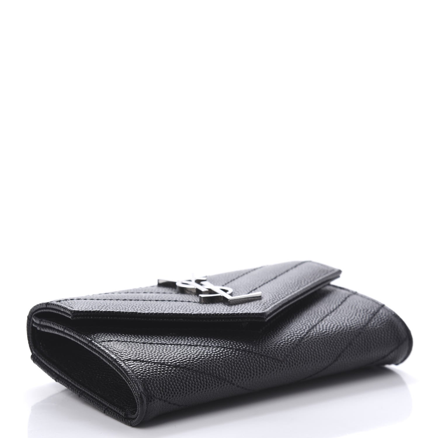 Saint Laurent Grain De Poudre Matelasse Chevron Small Monogram Envelope Wallet Black 4 of 10