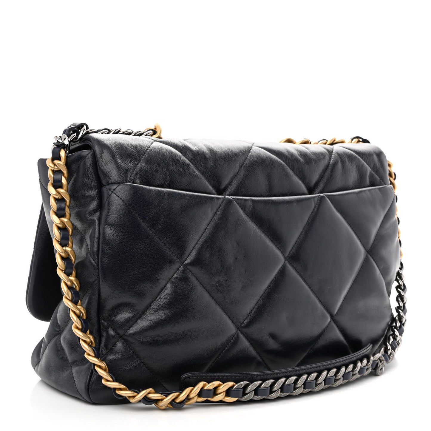 Goatskin Quilted Maxi Chanel 19 Flap Navy Blue