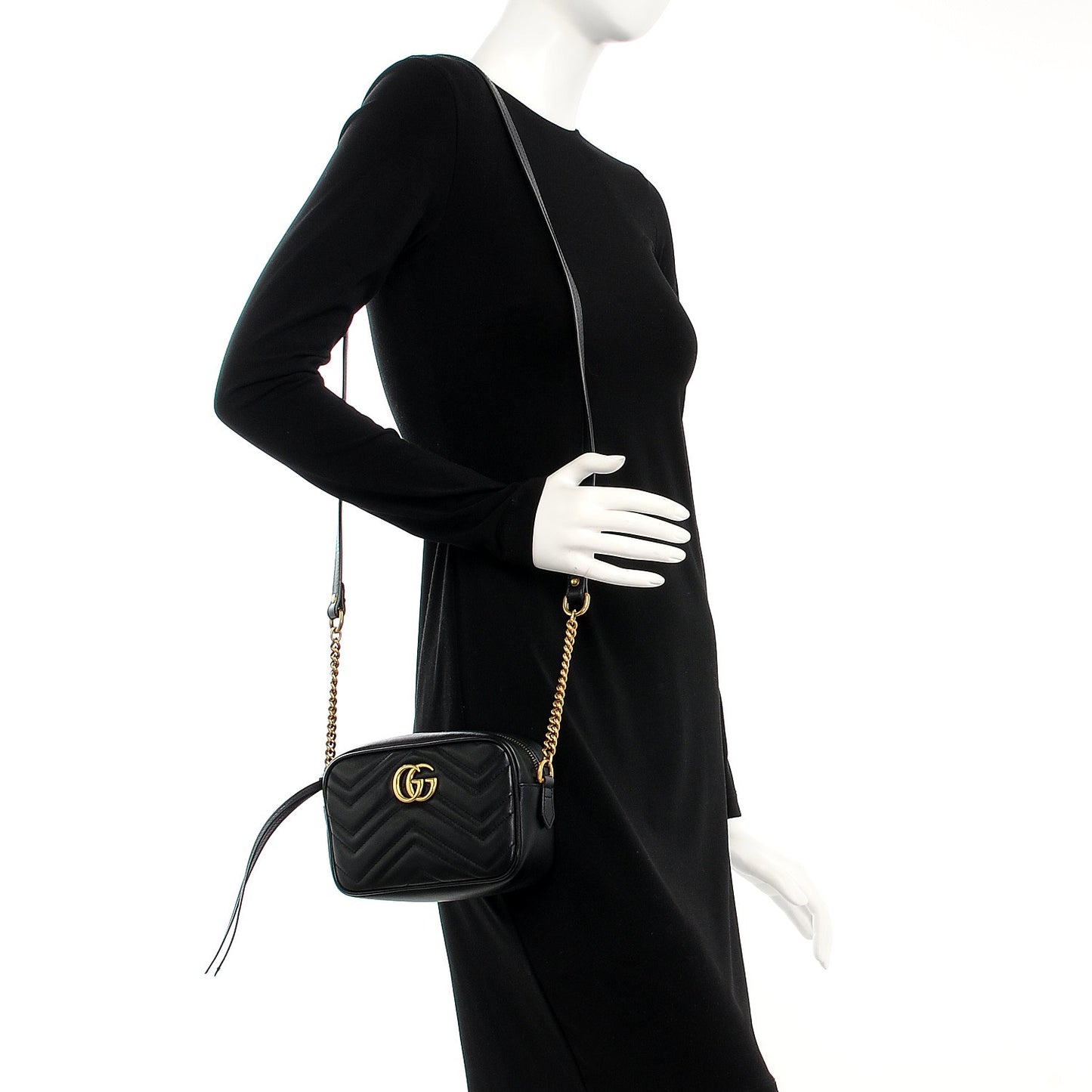 Calfskin Matelasse Mini GG Marmont Chain Shoulder Bag Black