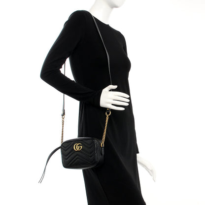 Gucci Calfskin Matelasse Mini GG Marmont Chain Shoulder Bag Black 2 of 7
