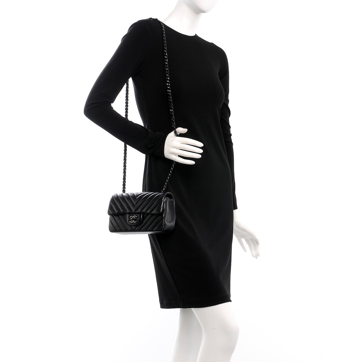 Chanel Lambskin Chevron Quilted Mini Rectangular Flap So Black 2 of 8