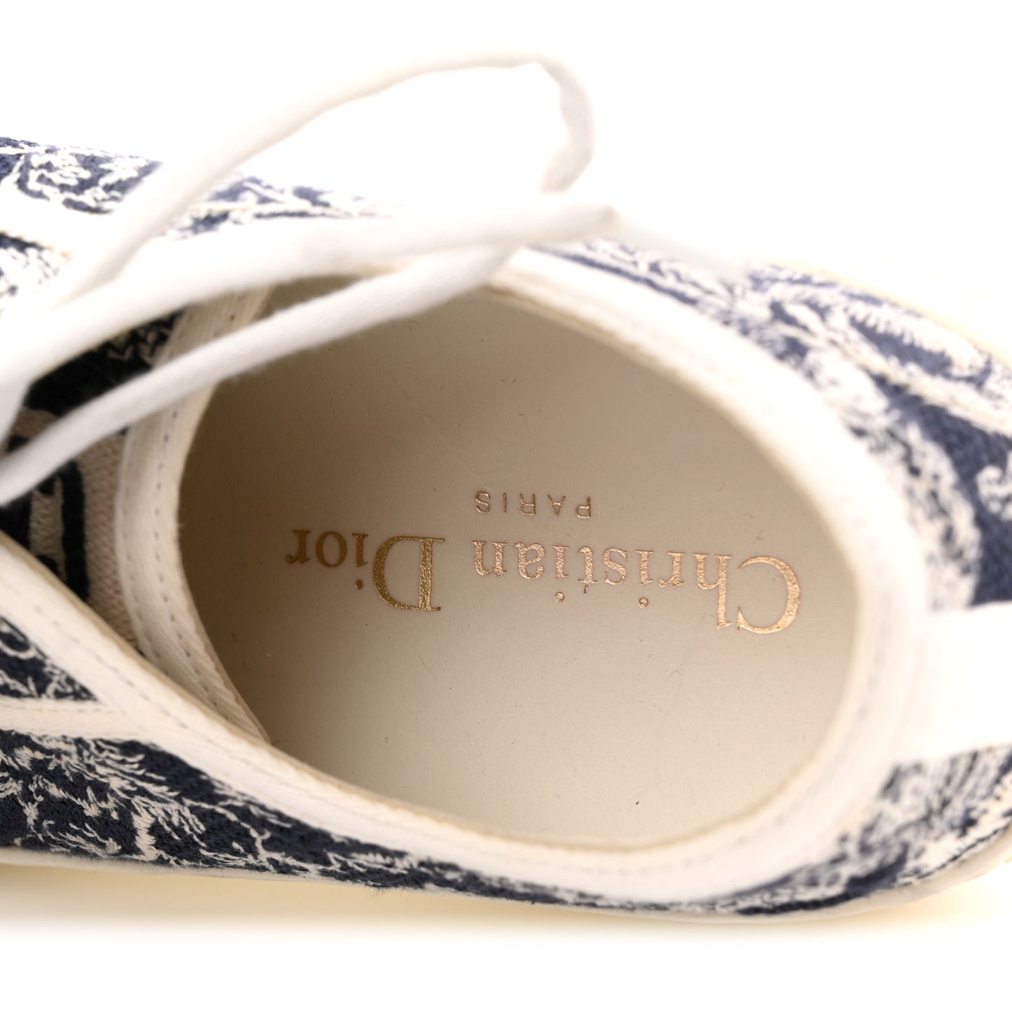 Canvas Toile De Jouy Embroidered Womens Walk'N'Dior Low Top Sneakers 38.5 Blue Off-White