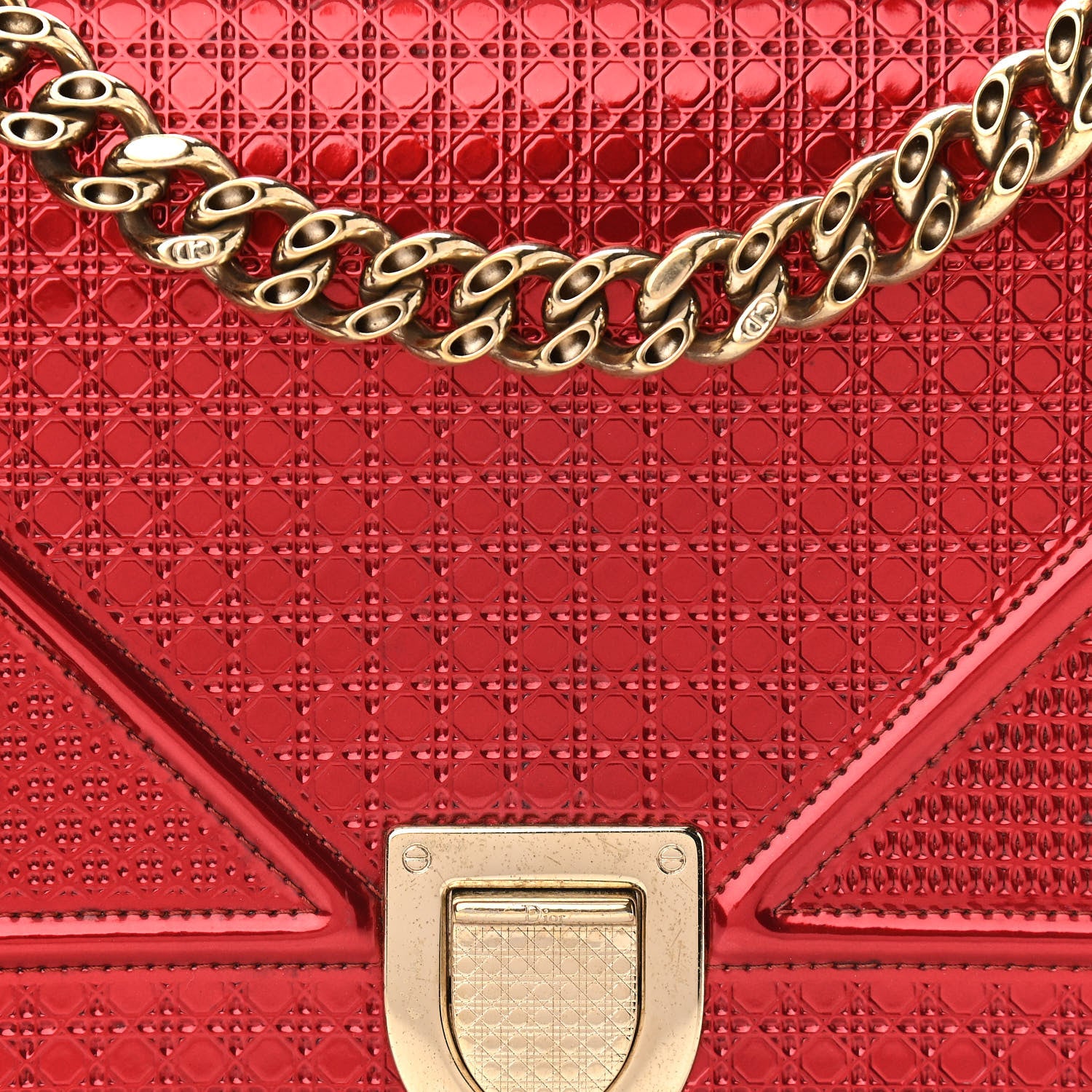 Christian Dior Metallic Patent Micro-Cannage Medium Diorama Flap Bag Red 7 of 15