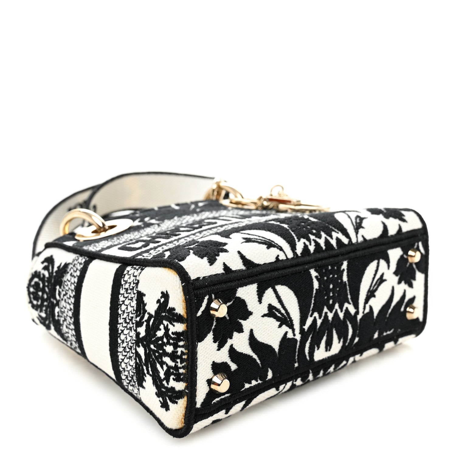 Christian Dior Canvas Petites Fleurs Embroidered Mini Lady D-Lite Black White 4 of 10
