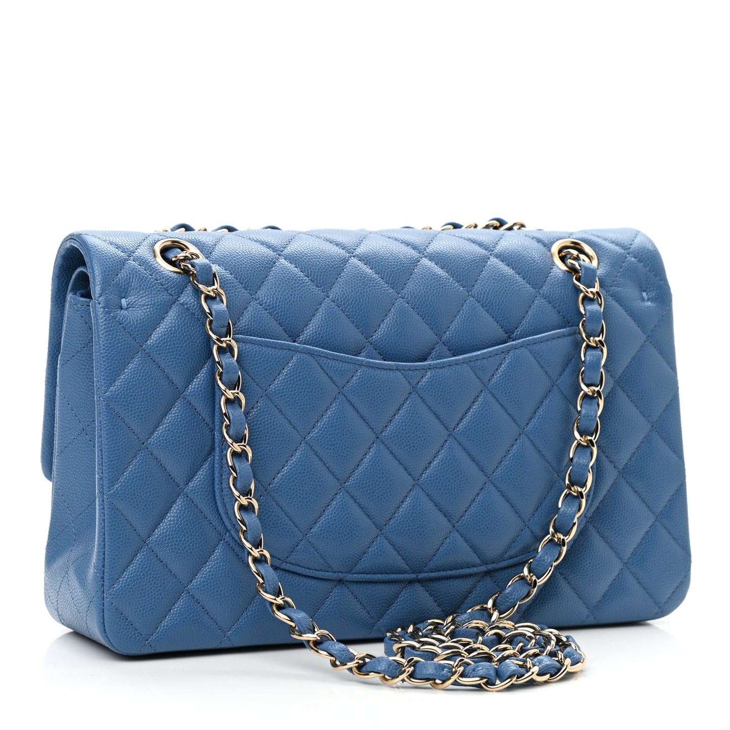 Caviar Quilted Medium Double Flap Blue