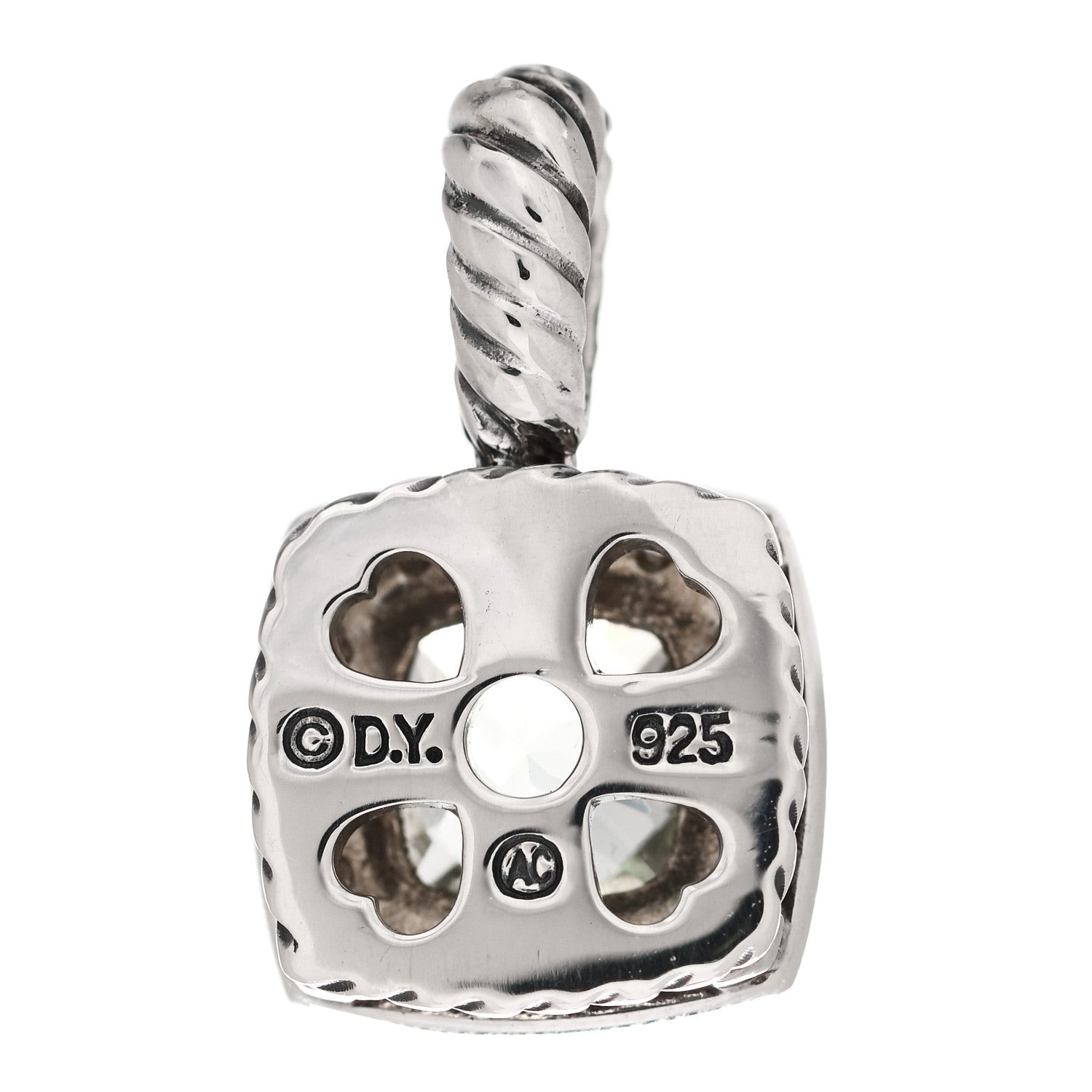 David Yurman Sterling Silver Diamond Prasiolite 7mm Petite Albion Pendant 3 of 4