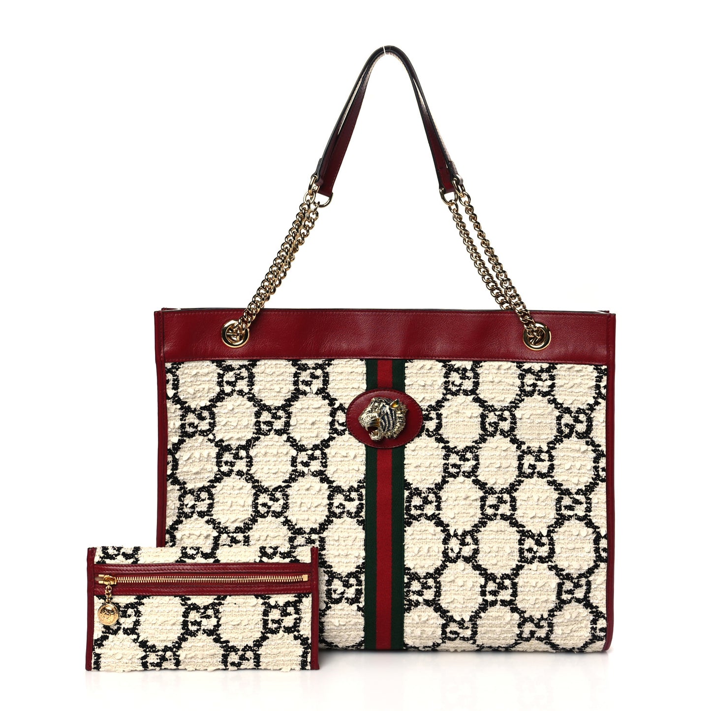 Tweed GG Monogram Large Rajah Chain Tote White Black Romantic Cherry