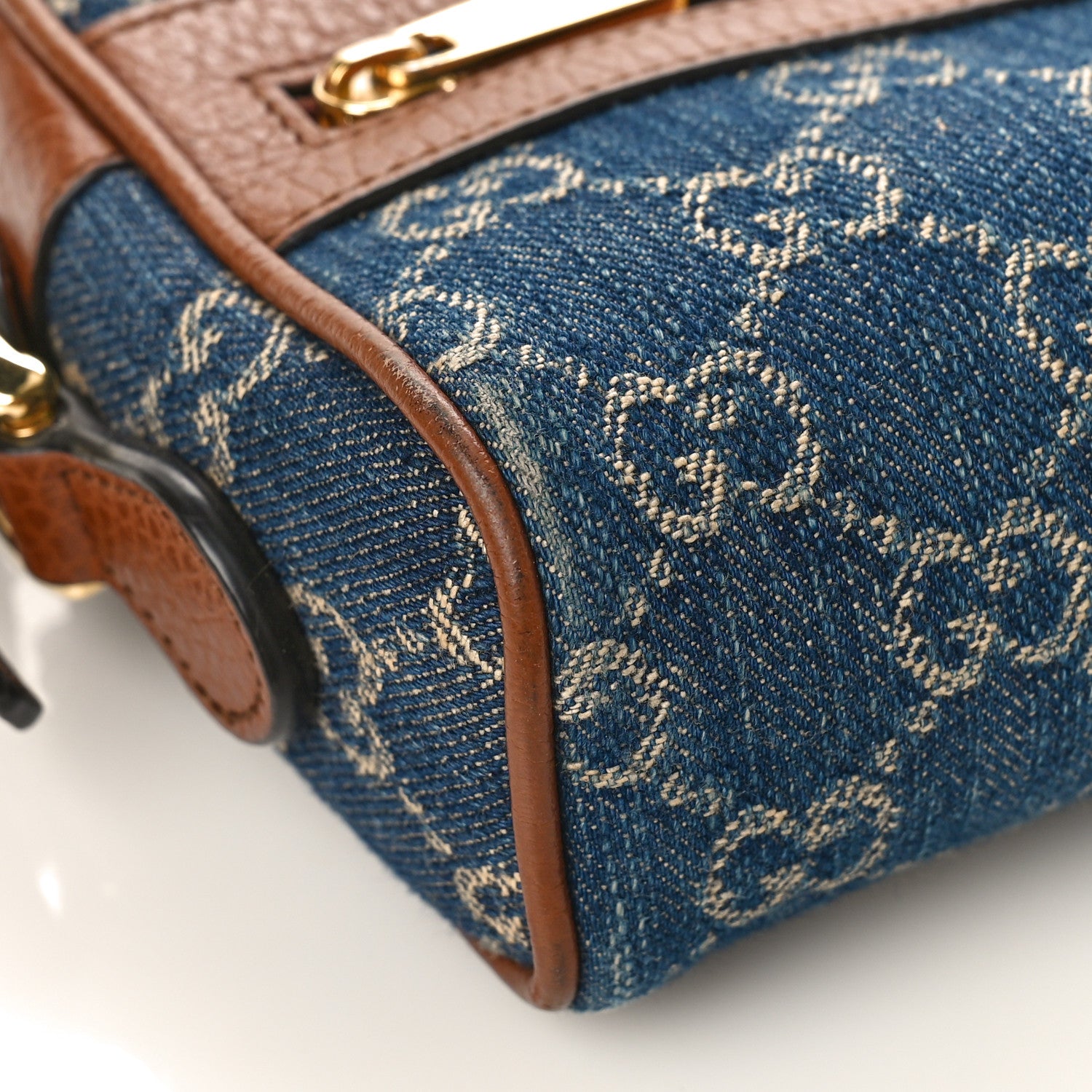 Gucci New Denim GG Monogram Dollar Calfskin Mini Ophidia Shoulder Bag Blue Tea Cuir Epilog 8 of 10