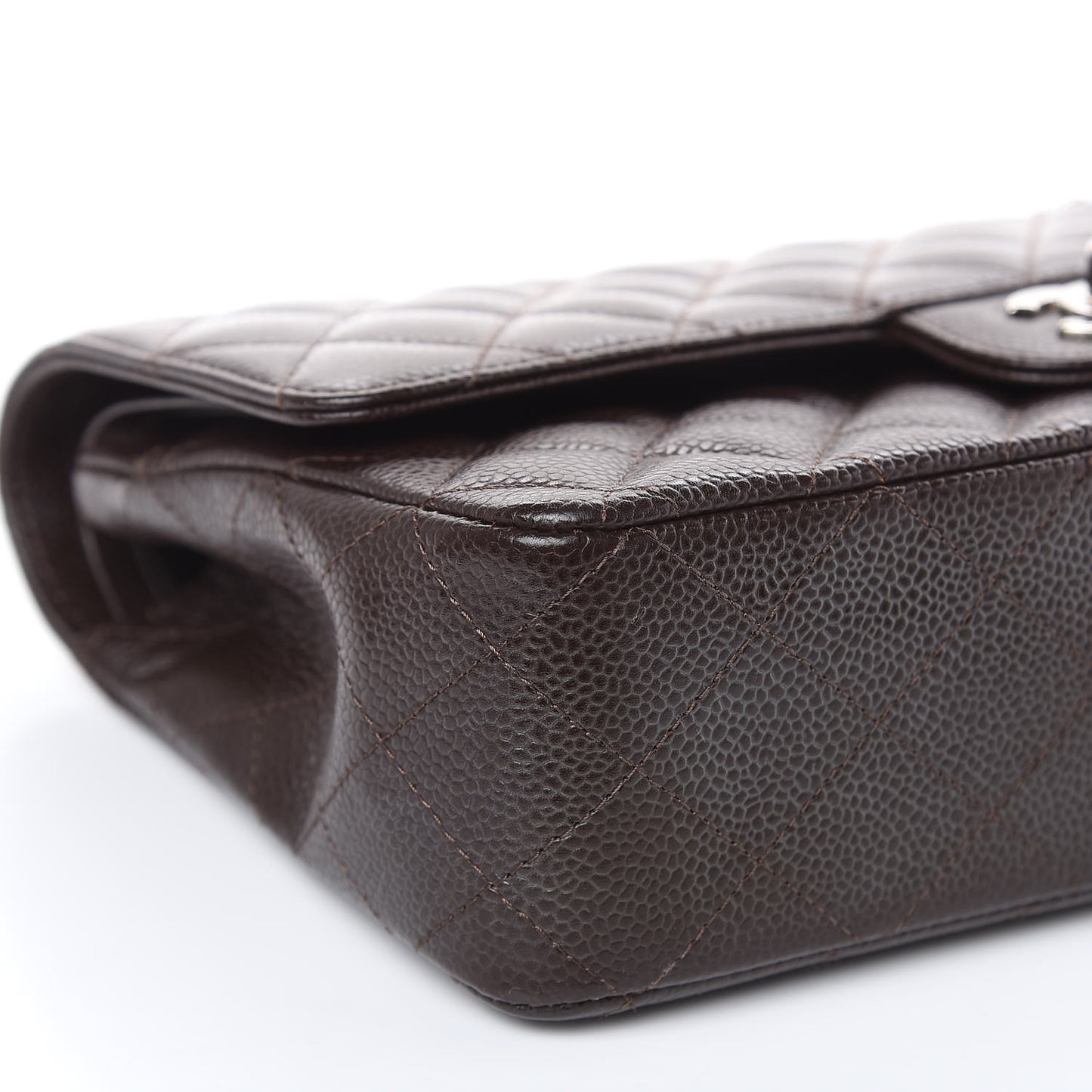 Caviar Quilted Medium Double Flap Brown
