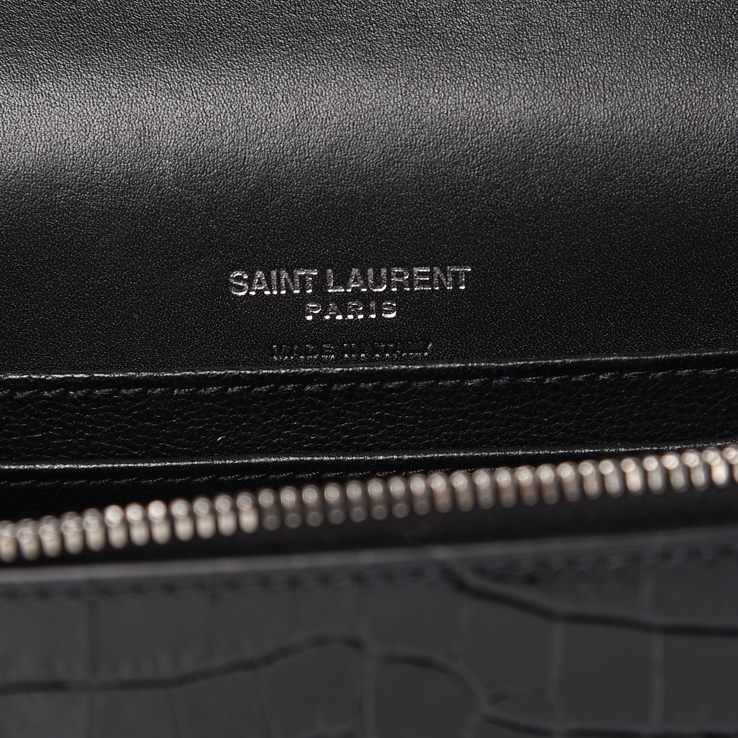 Calfskin Crocodile Embossed Monogram Kate Belt Bag Black