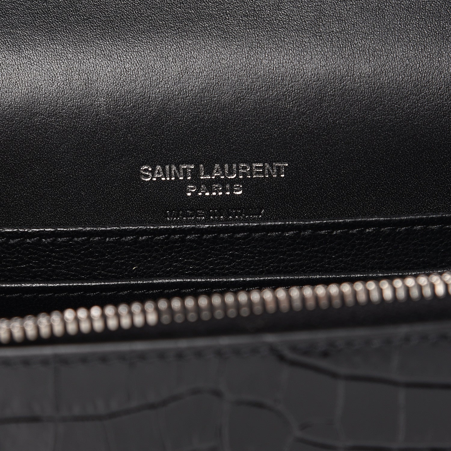 Saint Laurent Calfskin Crocodile Embossed Monogram Kate Belt Bag Black 7 of 10