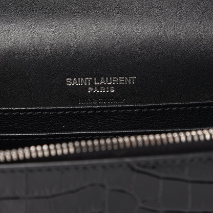 Saint Laurent Calfskin Crocodile Embossed Monogram Kate Belt Bag Black 7 of 10
