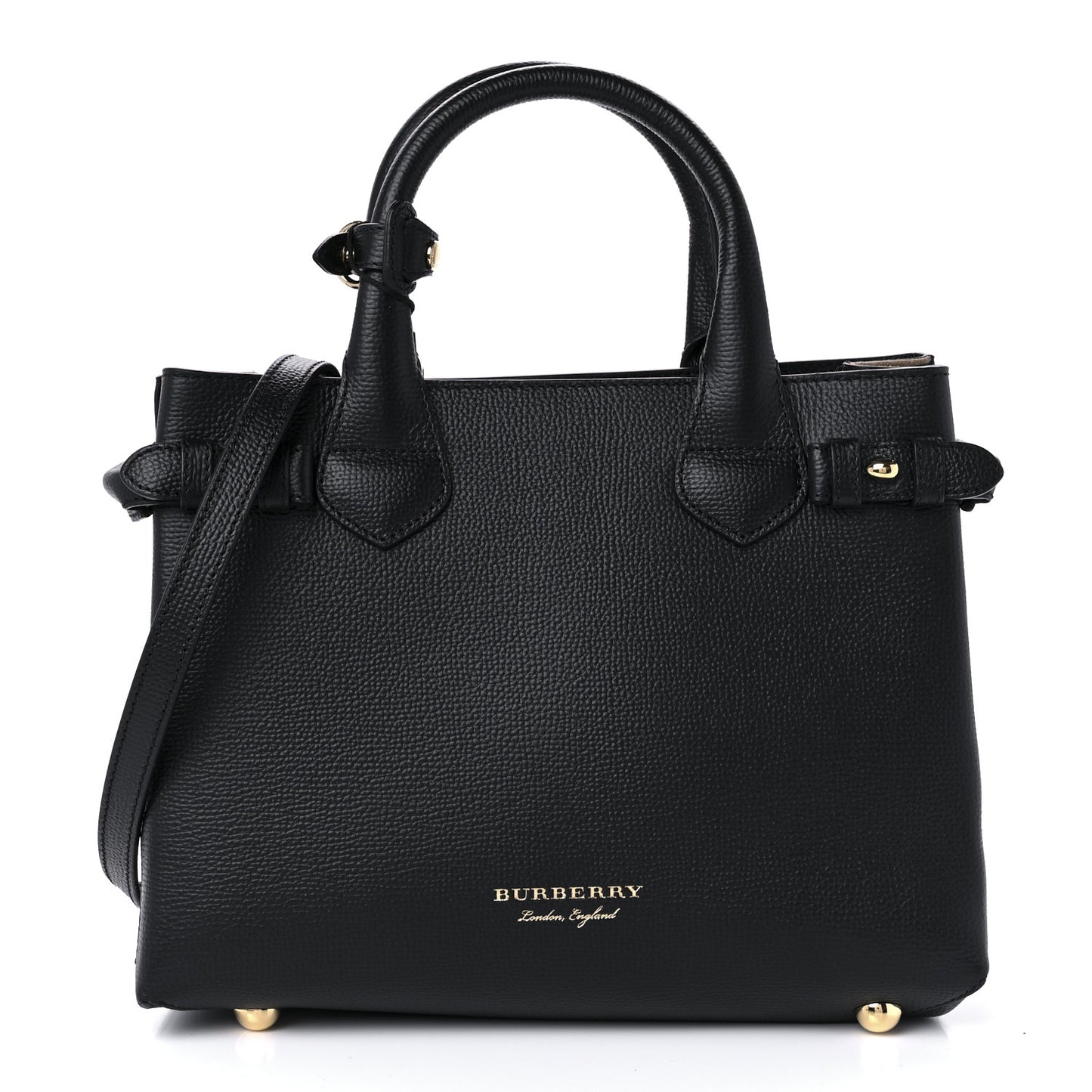 Grainy Calfskin House Check Small Banner Tote Black
