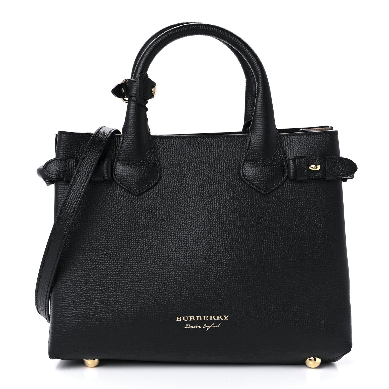 Burberry Grainy Calfskin House Check Small Banner Tote Black 1 of 9
