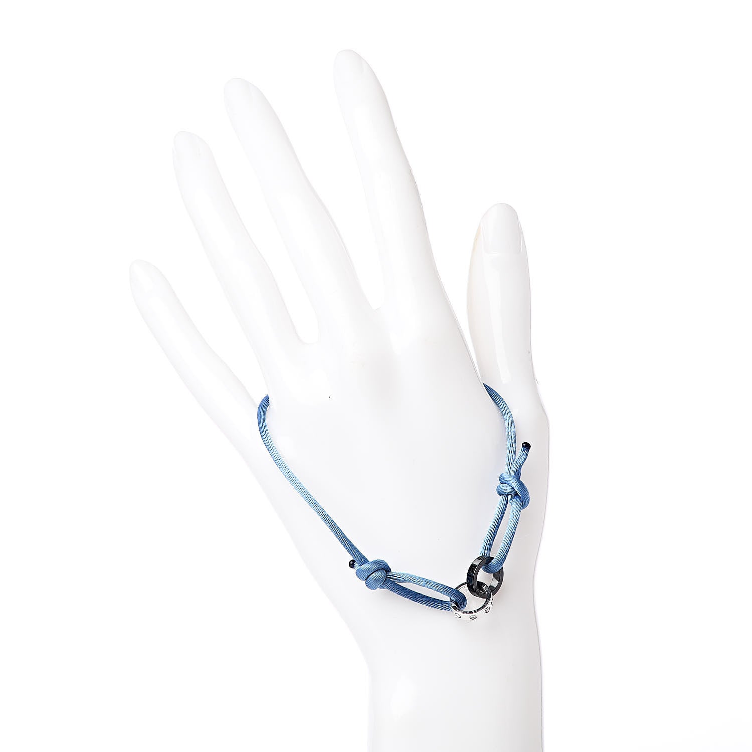 Cartier 18K White Gold Ceramic 4 Diamond LOVE Cord Bracelet Blue 2 of 5