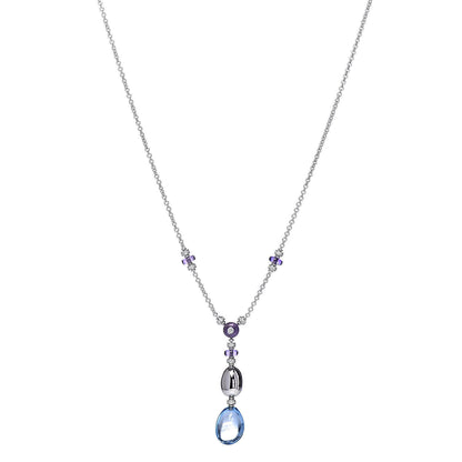 Bulgari 18K White Gold Amethyst Blue Topaz Diamond Lariat Pendant Necklace 1 of 5