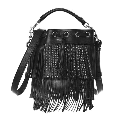 Saint Laurent Calfskin Studded Small Emmanuelle Fringe Bucket Bag Black 1 of 13