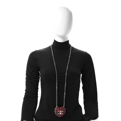 Chanel Tweed Lambskin CC Heart Locket Necklace Gold Grey Red Black 2 of 5