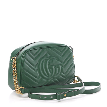 Gucci Calfskin Matelasse Small GG Marmont Chain Shoulder Bag Emerald Green 3 of 10