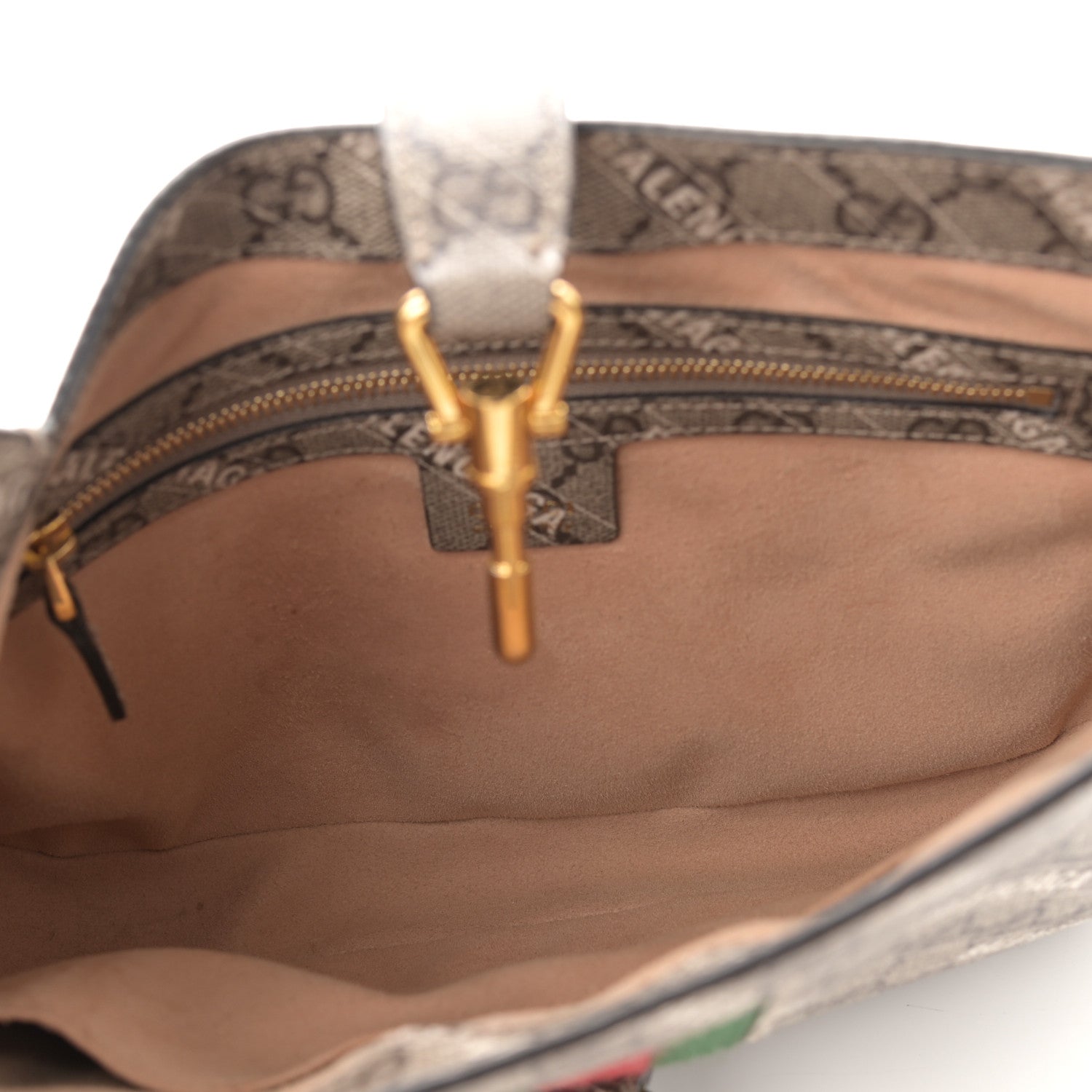 Gucci X BALENCIAGA GG Supreme Monogram Striped Logo Print Web Small Jackie 1961 Hobo Beige Ebony Mystic White 5 of 11