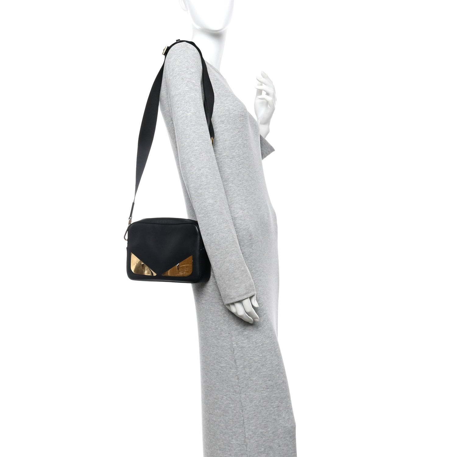 Fendi Vitello Century Metal Monster Eyes Medium Camera Case Black