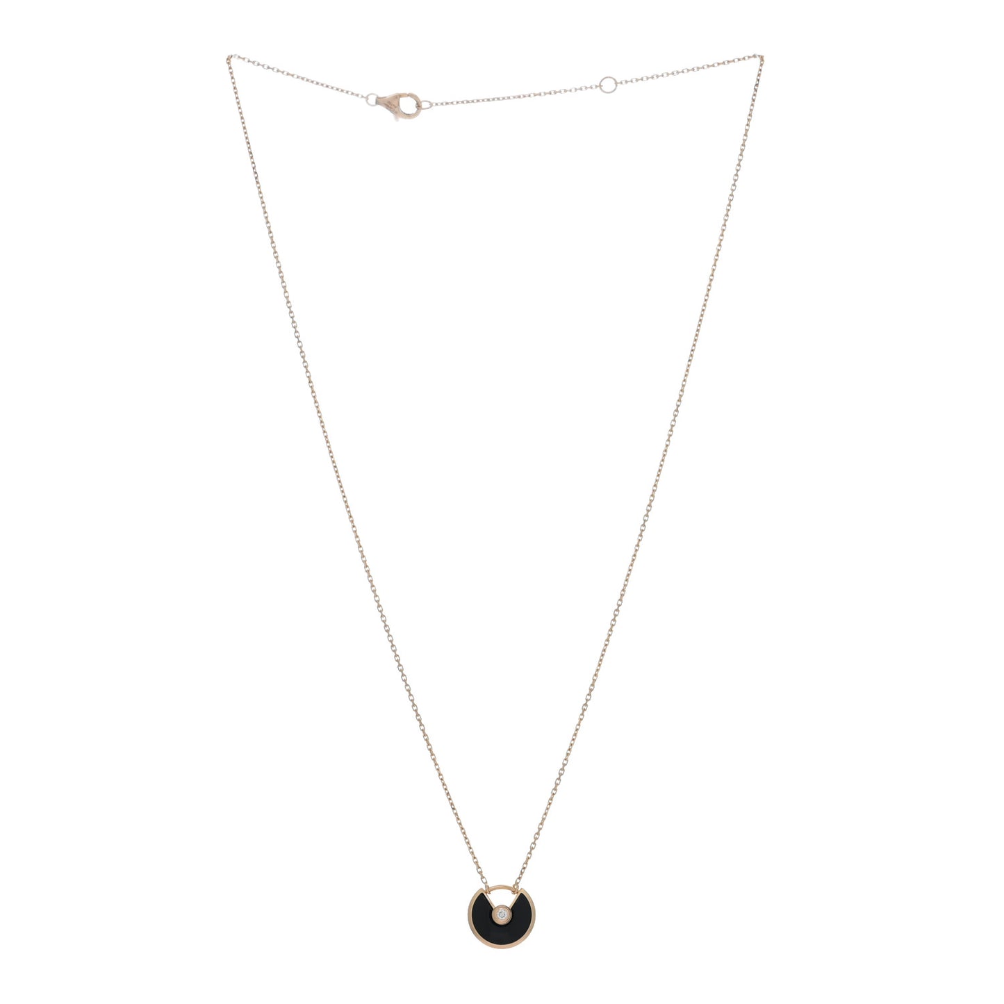 18K Pink Gold Diamond Black Onyx XS Amulette de Cartier Pendant Necklace