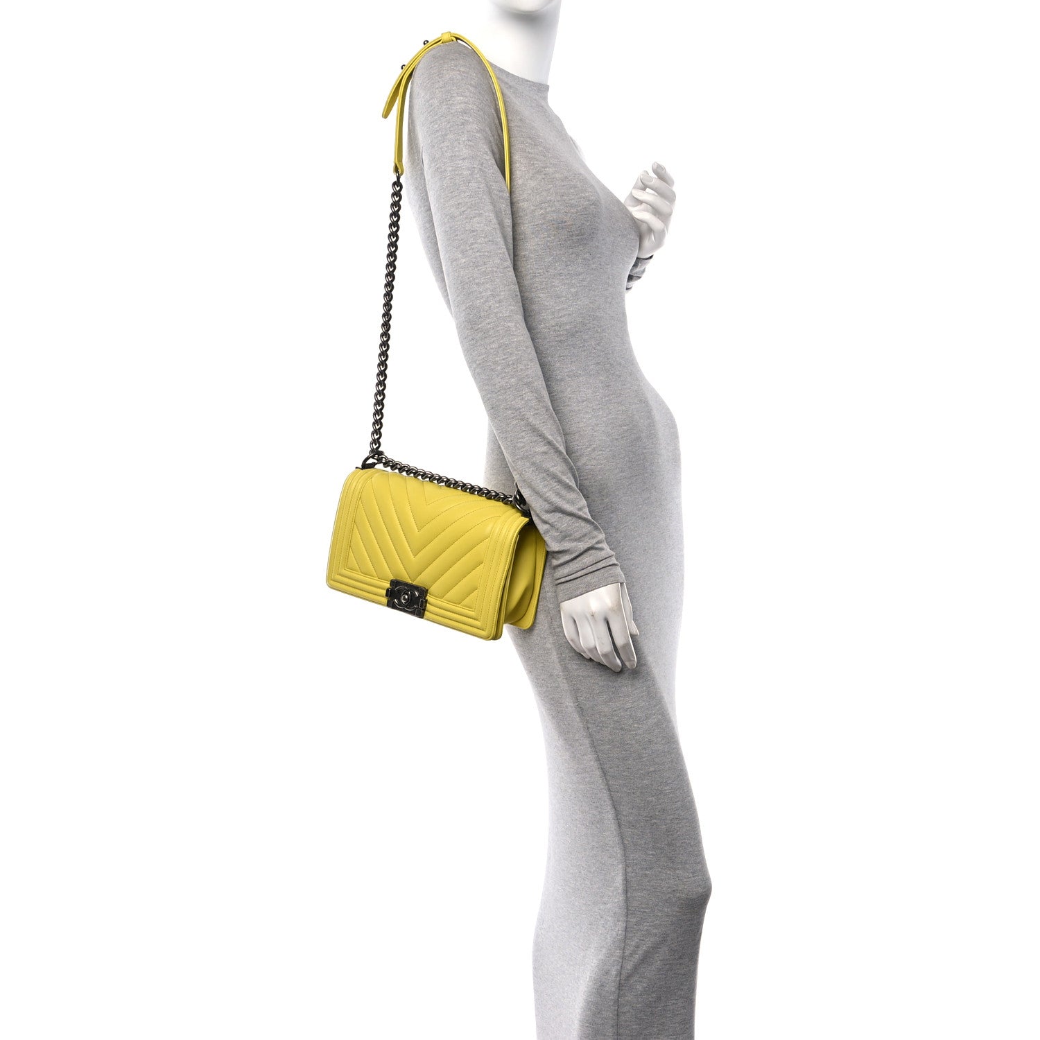 Chanel Calfskin Chevron Quilted Medium Boy Flap Yellow 2 of 10