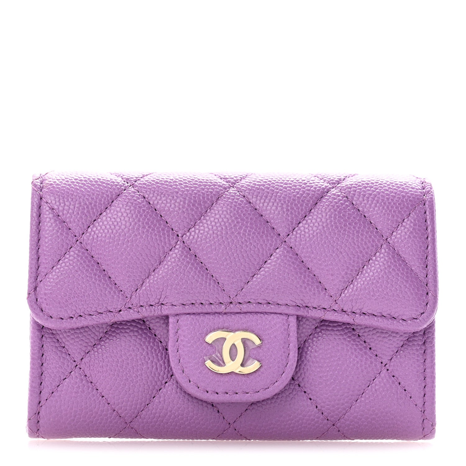 Chanel Caviar Quilted Flap Card Holder Wallet Purple 1 of 7