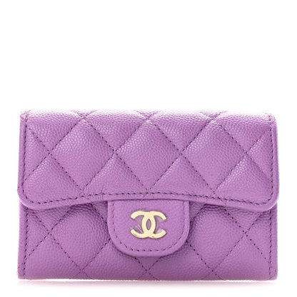 Chanel Caviar Quilted Flap Card Holder Wallet Purple 1 of 7