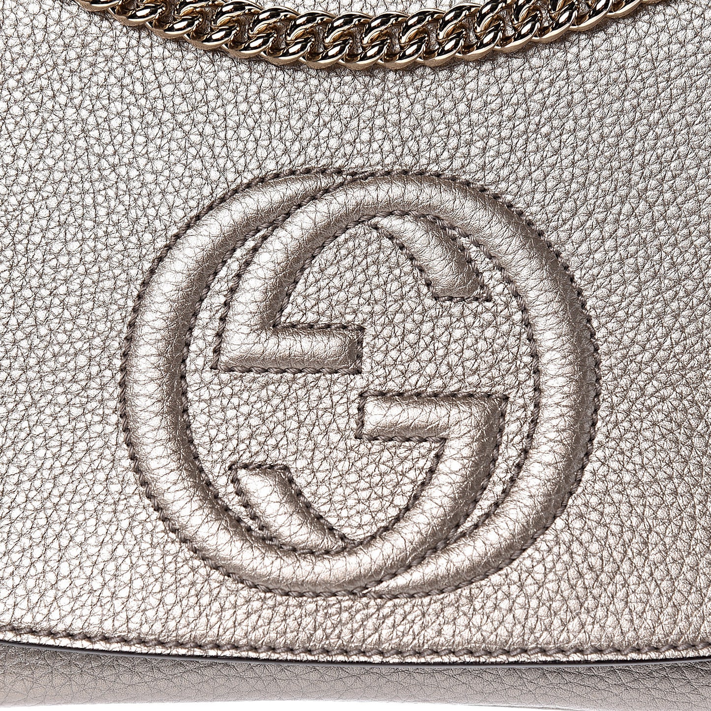 Metallic Pebbled Calfskin Medium Soho Flap Crossbody Golden Beige