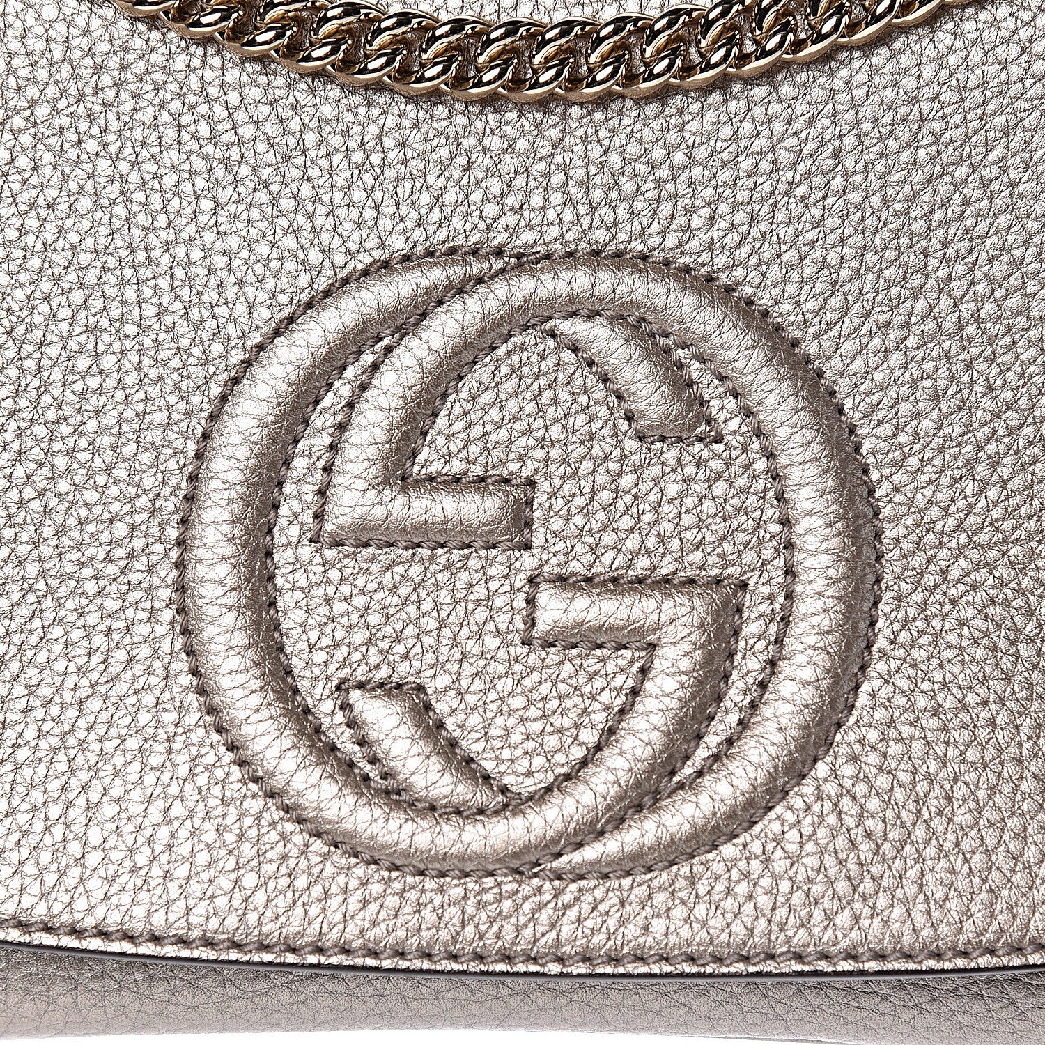 Gucci Metallic Pebbled Calfskin Medium Soho Flap Crossbody Golden Beige 9 of 11
