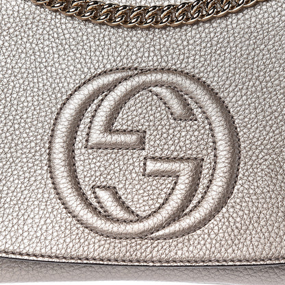Gucci Metallic Pebbled Calfskin Medium Soho Flap Crossbody Golden Beige 9 of 11