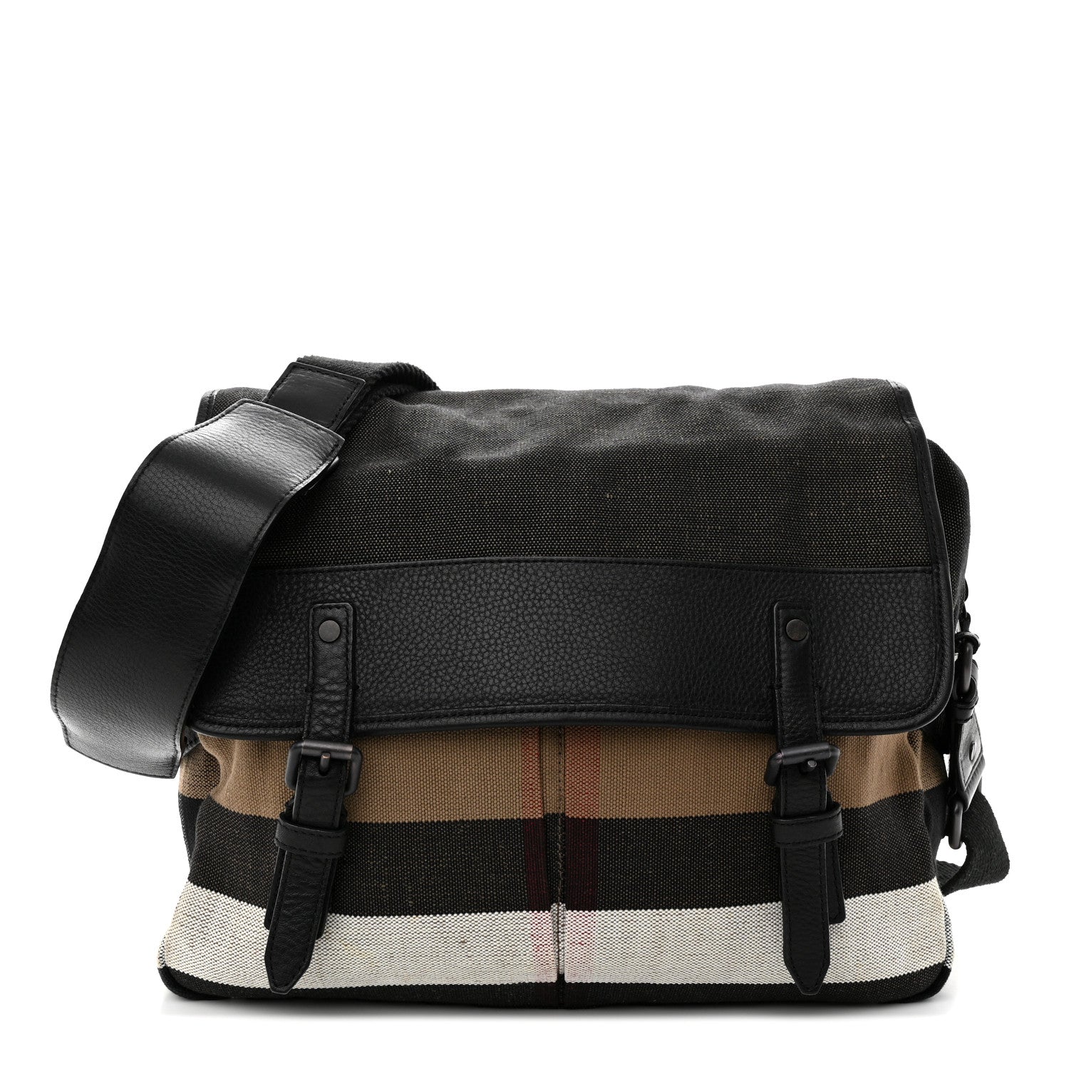 Burberry Canvas Mega Check Calfskin Addison Messenger Bag Black 1 of 14