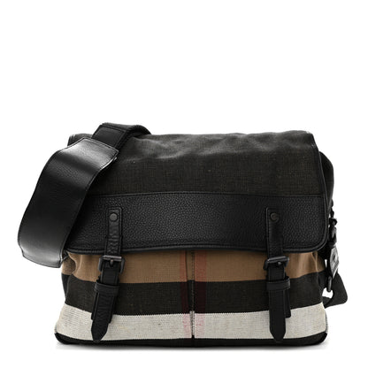 Burberry Canvas Mega Check Calfskin Addison Messenger Bag Black 1 of 14