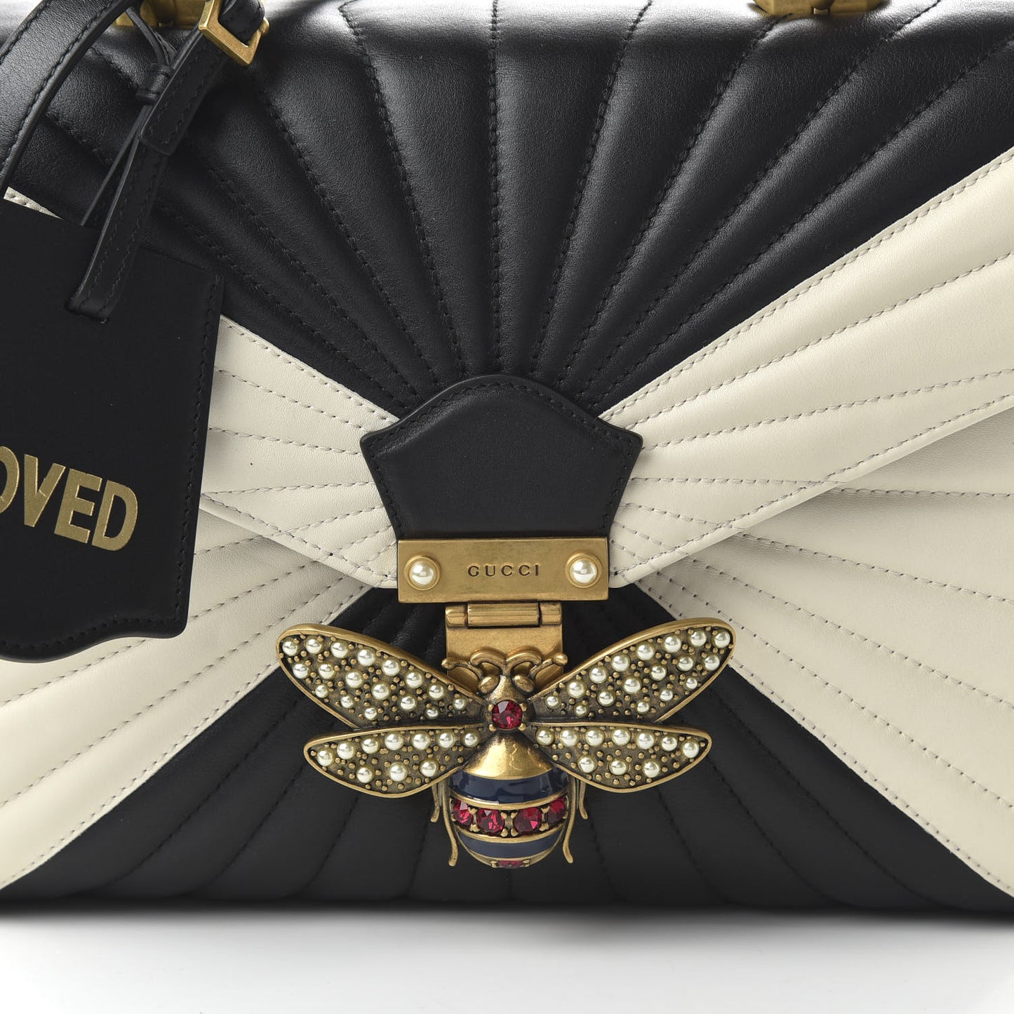 Calfskin Bamboo Trapuntata Queen Margaret Top Handle Bag Mystic White Black