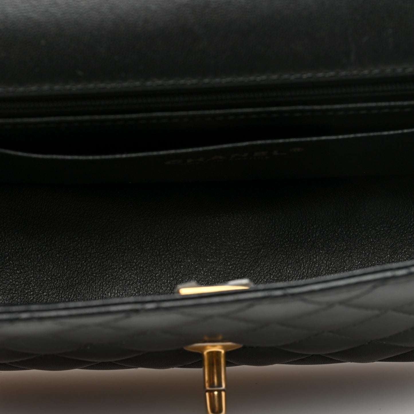Lambskin Quilted Mini Top Handle Rectangular Flap Black