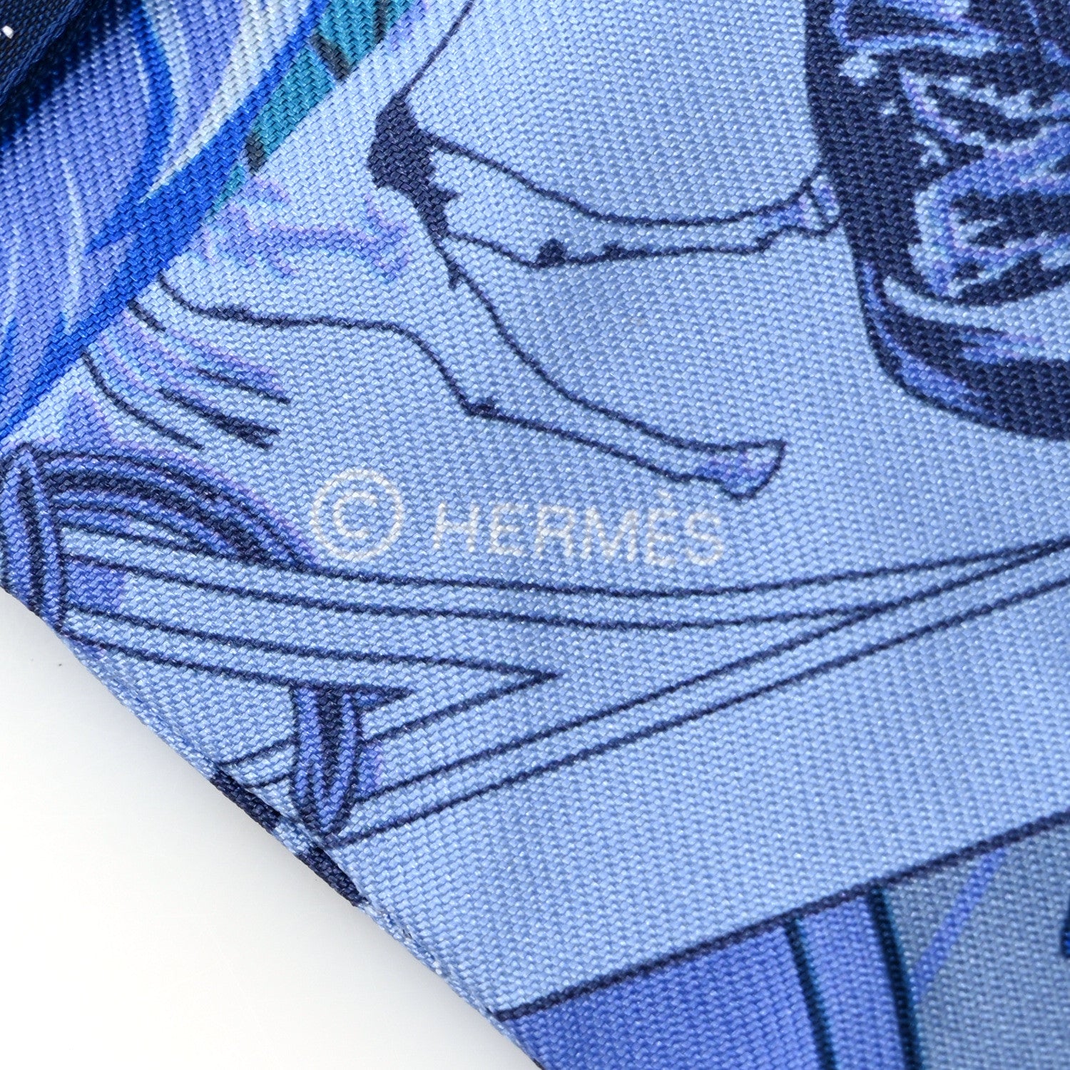 Hermes Silk Cheval Phoenix Twilly Marine Ciel Cobalt 3 of 4