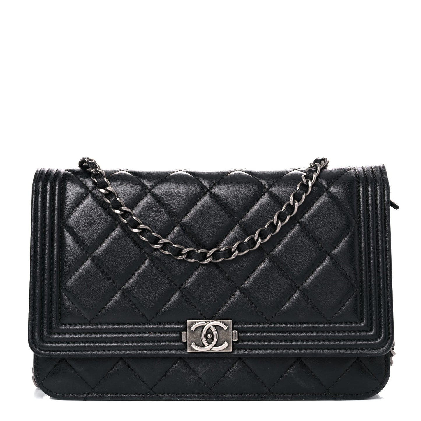Lambskin Quilted Boy Wallet On Chain WOC Black