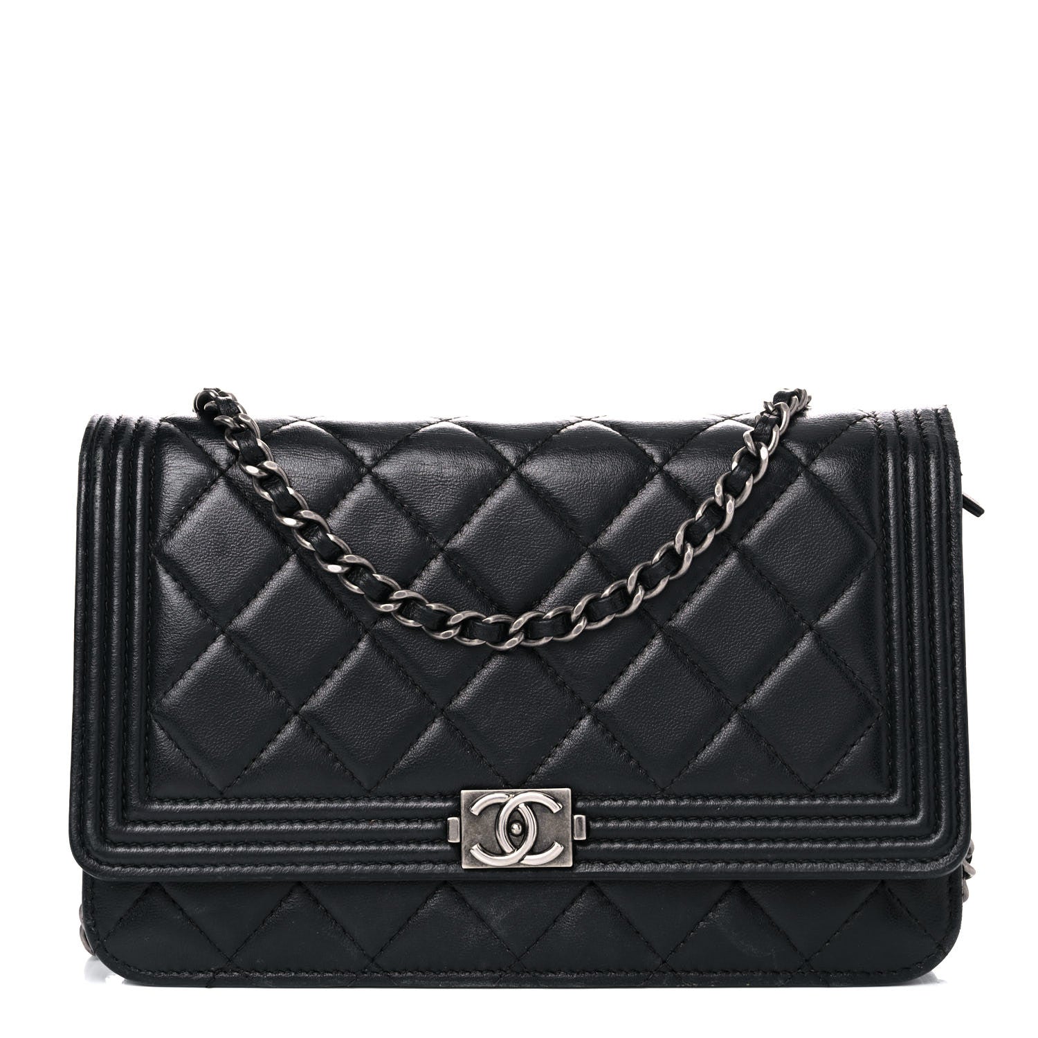 Chanel Lambskin Quilted Boy Wallet On Chain WOC Black 1 of 25