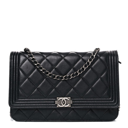 Chanel Lambskin Quilted Boy Wallet On Chain WOC Black 1 of 25