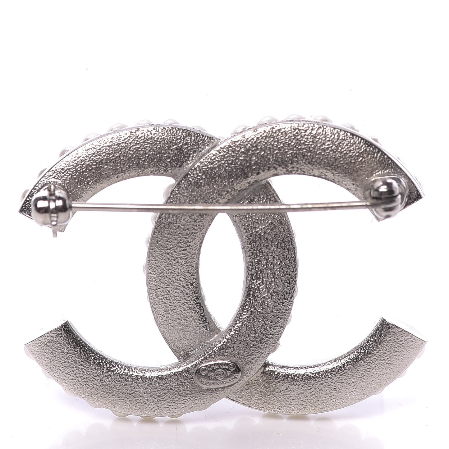 Pearl Crystal CC Brooch Silver