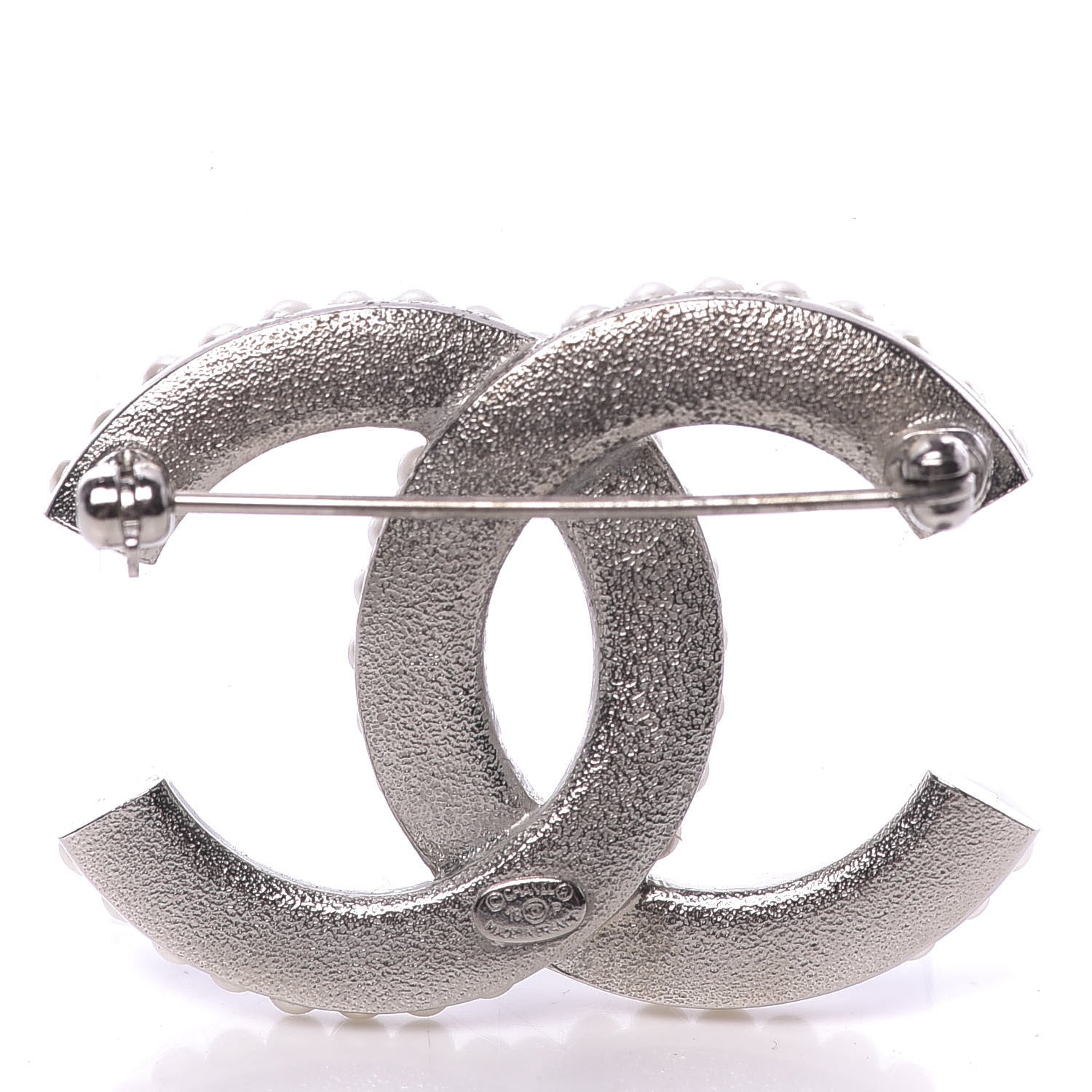 Chanel Pearl Crystal CC Brooch Silver 3 of 5