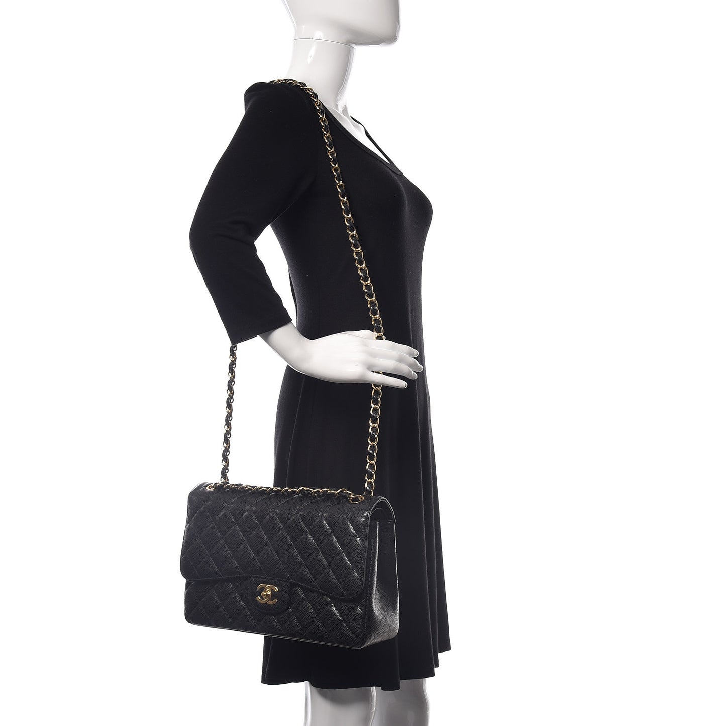 Caviar Quilted Jumbo Double Flap Black