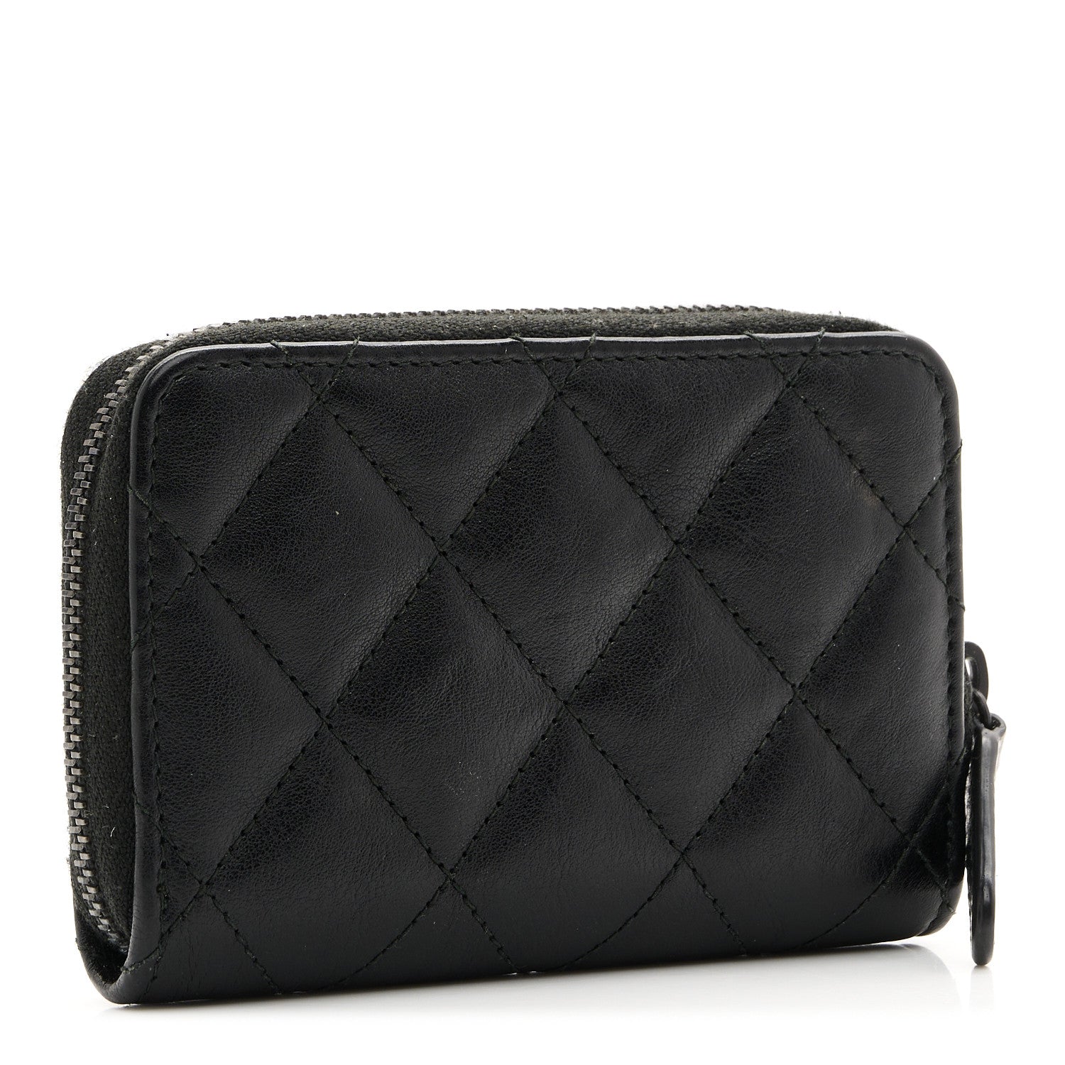 Chanel Lambskin Quilted Zip Coin Purse So Black 3 of 8