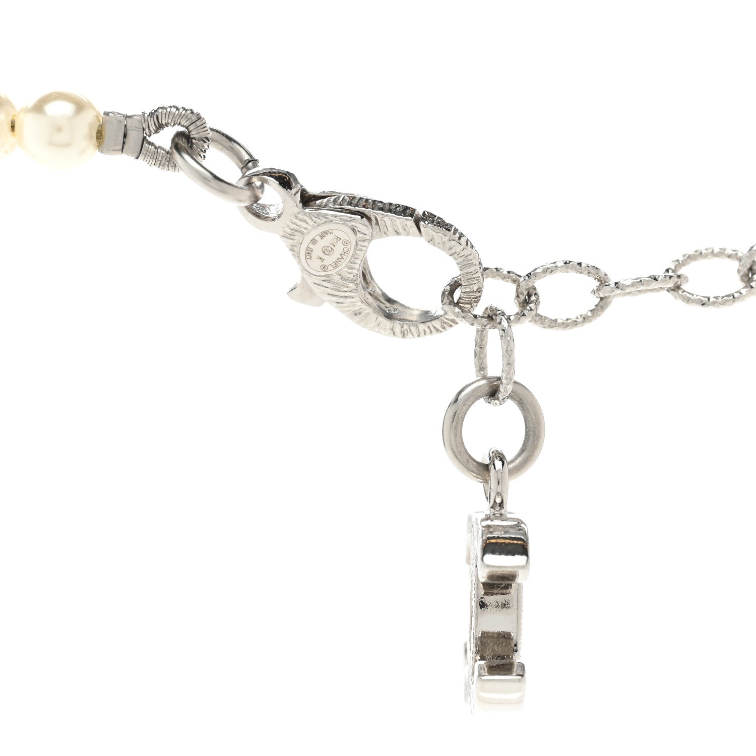 Chanel Pearl Crystal Chain CC Clover Necklace Gold Silver 5 of 6