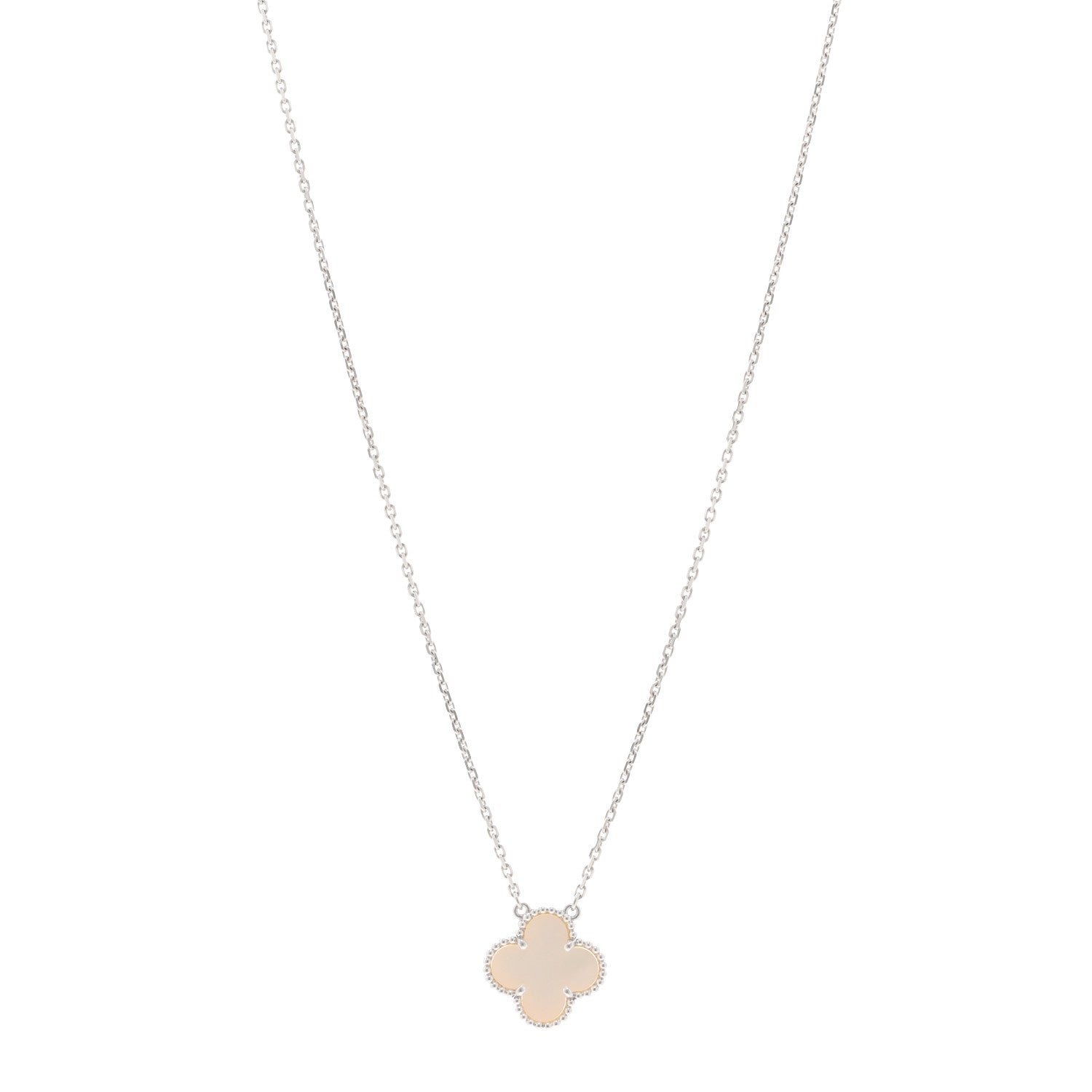 Van Cleef & Arpels 18K White Gold Mother Of Pearl Vintage Alhambra Pendant Necklace 1 of 5