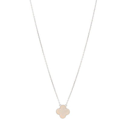 Van Cleef & Arpels 18K White Gold Mother Of Pearl Vintage Alhambra Pendant Necklace 1 of 5