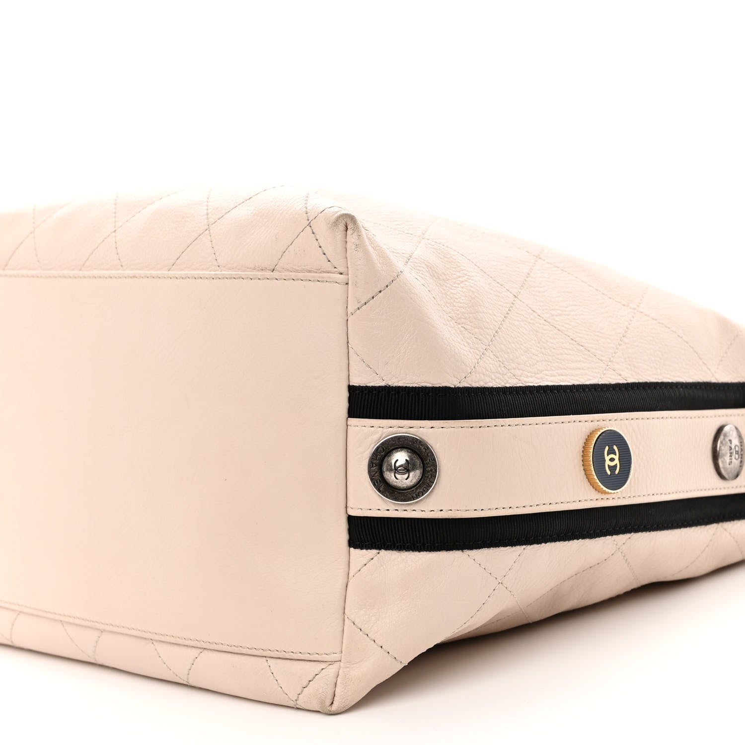 Chanel Calfskin Stitched Large Button Up Hobo Ivory Black 10 of 13
