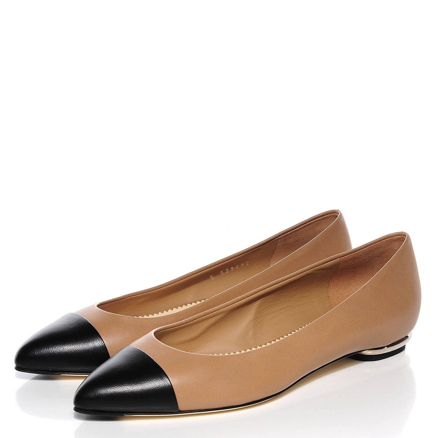 Lambskin Coco Line Pointed Toe Ballerina Flats 36.5 Dark Beige Black